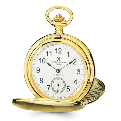 Charles Hubert 14K Gold Plated Stainless Steel White Dial Pocket Watch