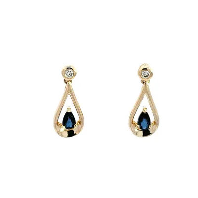 10K Yellow Gold 5mm Sapphire and Diamond Earrings