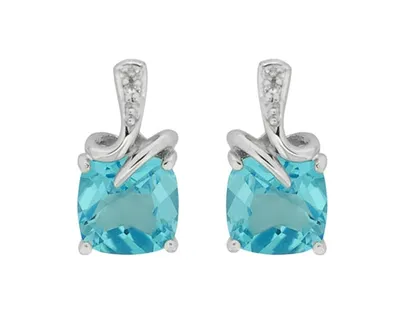 10K White Gold Swiss Blue Topaz and 0.01cttw Diamond Dangle Earrings