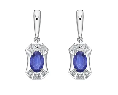 10K White Gold 5x3mm Oval Cut Tanzanite and 0.04cttw Diamond Dangle Earrings with Butterfly Backings