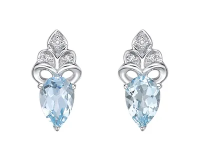 10K White Gold 6x4mm Pear Cut Swiss Blue Topaz and 0.03cttw Diamond Earrings