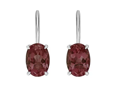 10K White Gold 7x5mm Oval Cut Garnet Dangle Earrings with Leverbacks