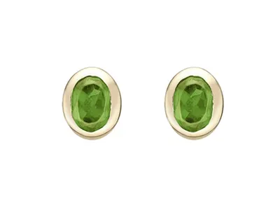 10K Yellow Gold 4x3mm Oval Cut Peridot Stud Earrings with Butterfly Backings