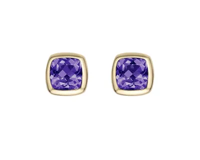 10K Yellow Gold 0.60cttw Cushion Cut Amethyst Bezel Set Stud Earrings