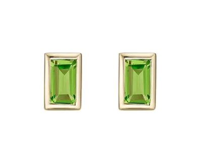 10K Yellow Gold 4x2mm Baguette Cut Peridot Stud Earrings with Butterfly Backings