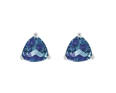 10K White Gold 4mm Trillion Cut Created Alexandrite Stud Earrings with Butterfly Backings