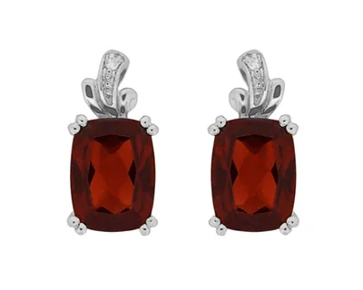 10K White Gold Cushion Cut Garnet and 0.01cttw Diamond Earrings with Butterfly Backings