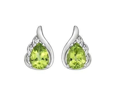 10K White Gold 7x5mm Pear Cut Peridot and 0.03cttw Diamond Stud Earrings with Butterfly Backings