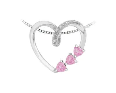 10K White Gold Created Pink Sapphire and 0.004cttw Diamond Heart Pendant - 18 inches