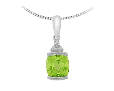 10K White Gold 6mm Cushion Cut Peridot and 0.007cttw Diamond Pendant - 18 inches