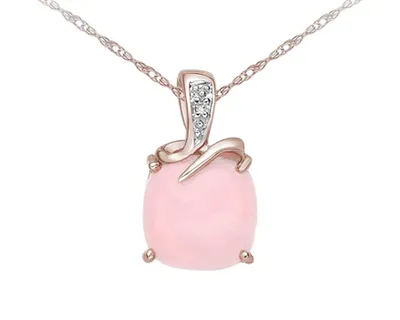 10K Rose Gold 8mm Cushion Cut Pink Opal and 0.005cttw Diamond Pendant - 18 Inches