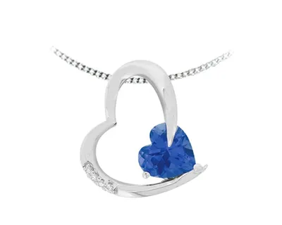 10K White Gold Created Sapphire and 0.02cttw Diamond Heart Pendant