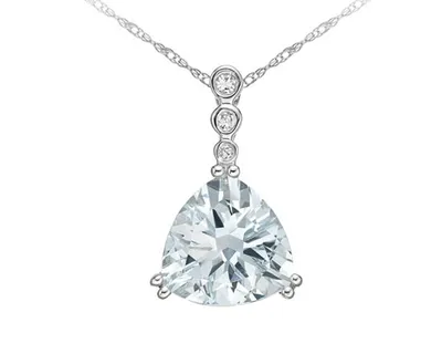 10K White Gold 8.0mm Trillion Cut Aquamarine & 0.02cttw Diamond Pendant - 18"