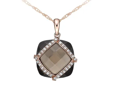 10K Rose Gold 12mm Cushion Cut Smokey Quartz and 0.15cttw Diamond Pendant