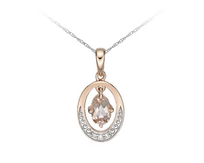10K Rose Gold 6x4mm Oval Cut Morganite and 0.02cttw Diamond Pendant - 18 Inches