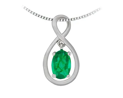 10K White Gold 0.40cttw Oval Cut Emerald Pendant, 18"