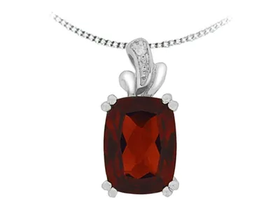 10K White Gold Cushion Cut Garnet and 0.005cttw Diamond Pendant - 18 inches