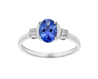 10K White Gold 7x5mm Oval Cut Tanzanite and 0.02cttw Diamond Ring - Size 7