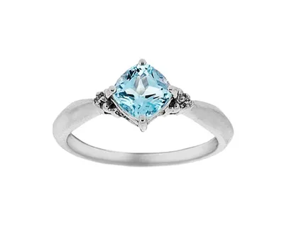 10K White Gold Swiss Blue Topaz and 0.008cttw Diamond Ring - Size 7
