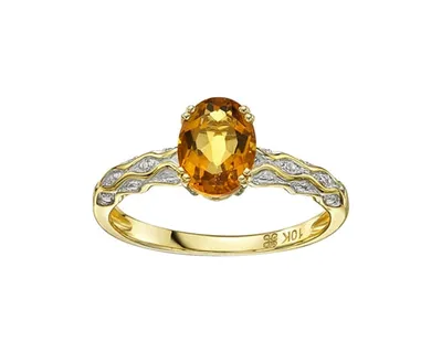 10K Yellow Gold 8x6mm Oval Cut Citrine and 0.01cttw Diamond Ring - Size 7