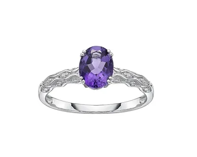 10K White Gold 8x6mm Amethyst and 0.015cttw Diamond Ring, size 7