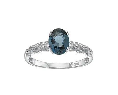 10K White Gold 8x6mm Oval Cut London Blue Topaz and 0.015cttw Diamond Ring - Size 7