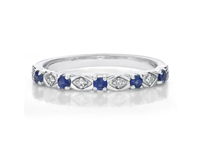 10K White Gold Round Cut Sapphire and 0.05cttw Diamond Stack Ring - Size 7