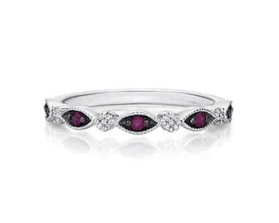 10K White Gold Round Cut Ruby and 0.07cttw Diamond Stacking Ring