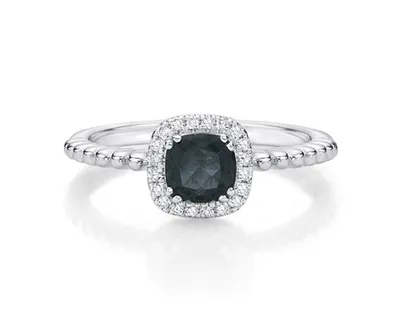 10K White Gold 5mm Cushion Cut London Blue Topaz and 0.10cttw Diamond Ring, size 7