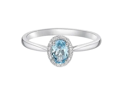 10K White Gold 6x4mm Swiss Blue Topaz and 0.06cttw Diamond Ring - Size 7