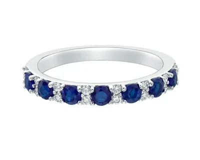 10K White Gold 2.70mm Round Cut Sapphire and 0.155cttw Diamond Ring - Size 7