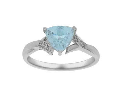 10K White Gold Trillion Cut Aquamarine and Diamond Ring, size 7