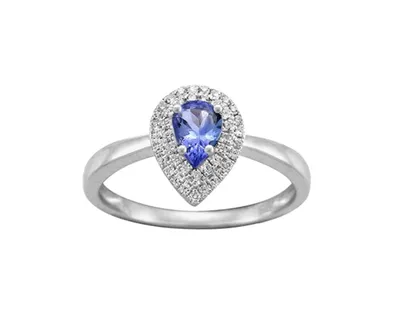 10K White Gold 6x4mm Pear Cut Tanzanite and 0.17cttw Diamond Halo Ring - Size 7