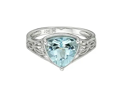 10K White Gold 9mm Trillion Cut Sky Blue Topaz and 0.014cttw Diamond Ring - Size 7