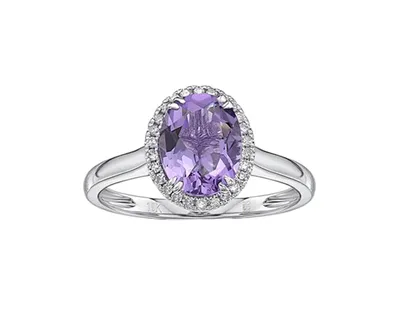 10K White Gold 9x7mm Oval Cut Amethyst and 0.13cttw Diamond Halo Ring, size 7