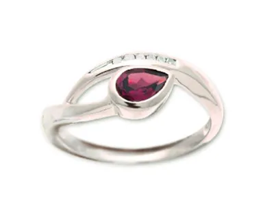 10K White Gold 6x4mm Pear Cut Ruby and 0.03cttw Diamond Ring - Size 7