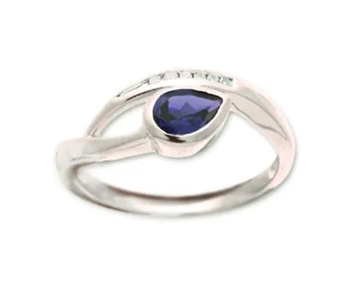 10K White Gold 6x4mm Pear Cut Sapphire and 0.03cttw Diamond Ring - Size 7