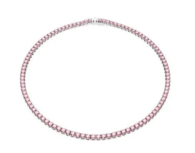 Swarovski Matrix Tennis necklace, Round cut, Pink, Rhodium plated - 5661193