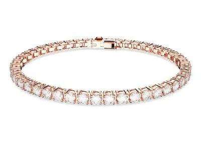 Swarovski Matrix Tennis bracelet, Round cut, White, Rose gold-tone plated - 5657659