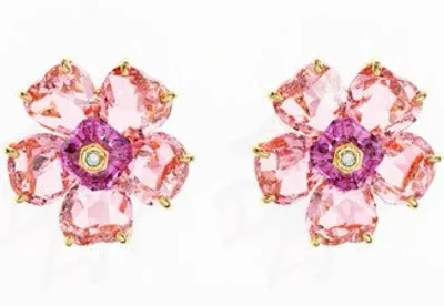 Swarovski Florere stud earrings, Flower, Pink, Gold-tone plated - 5650563