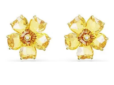 Swarovski Florere stud earrings, Flower, Yellow, Gold-tone plated - 5650571