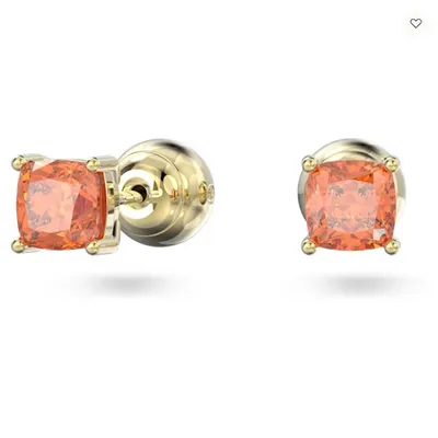 Swarovski Stilla Stud Earrings Cushion Cut, Orange, Gold-tone Plated - 5639123