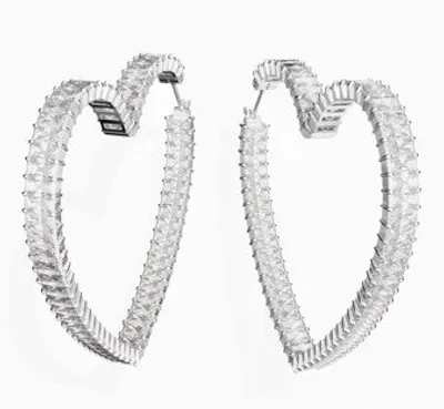 Swarovski Matrix Hoop Earrings, Heart, Large, White, Rhodium Plated - 5647591