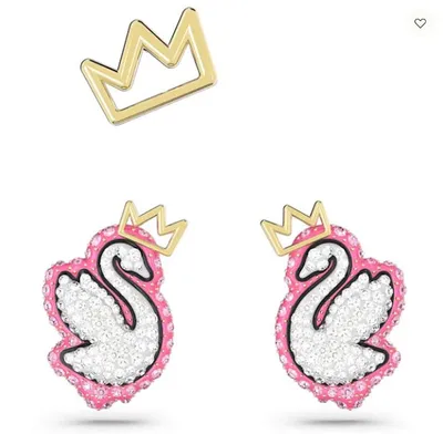 Swarovski Pop Swan stud earrings Set (3), Swan, Pink, Gold-tone plated - 5649197