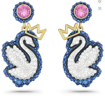 Swarovski Pop Swan drop earrings Swan, Blue, Gold-tone plated - 5659196