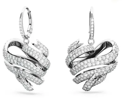 Swarovski Crystal Heart Large Matrix Hoop Earrings - Silver