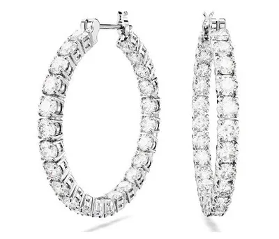 Swarovski Matrix hoop earrings, Round cut, White, Rhodium plated - 5647715