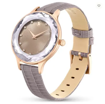 Swarovski Octea Nova watch Swiss Made, Leather strap, Beige, Rose gold-tone finish - 5649999