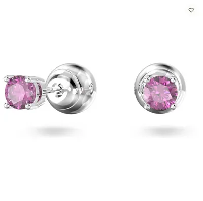 Swarovski Stilla Stud Earrings Round Cut, Purple, Rhodium Plated - 5639135