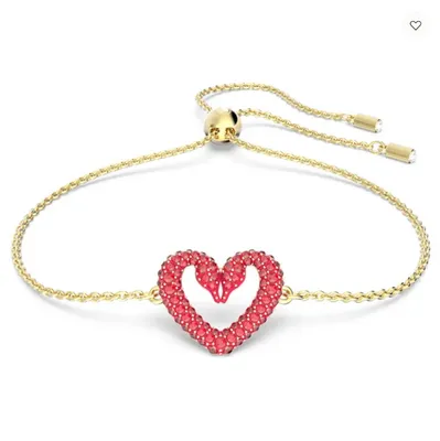 Swarovski Una Bracelet Heart, Small, Red, Gold-tone Plated 5634724